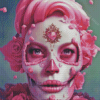 Floral Pink Skull Lady Diamond Painting