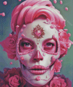 Floral Pink Skull Lady Diamond Painting