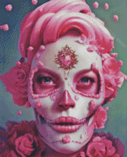 Floral Pink Skull Lady Diamond Painting