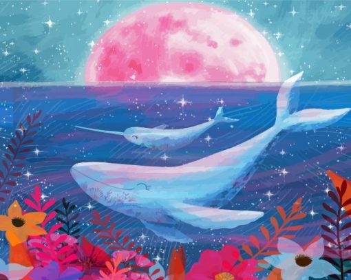 Mom And Baby Narwhal Underwater Diamond Painting