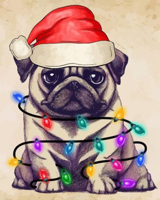 Pug With Christmas Lights Diamond Painting