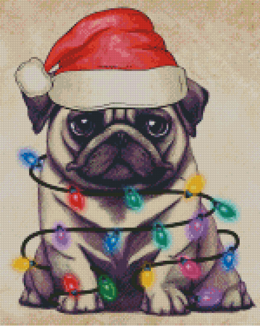 Pug With Christmas Lights Diamond Painting