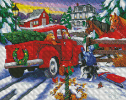 Snow Christmas Truck Diamond Painting