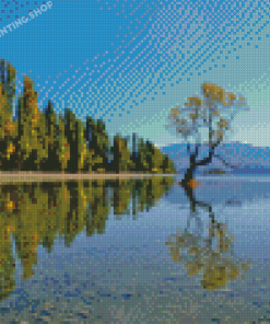 Wanaka Lake Trees Reflection Diamond Painting