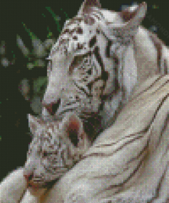 White Mama Tiger And Baby Diamond Painting