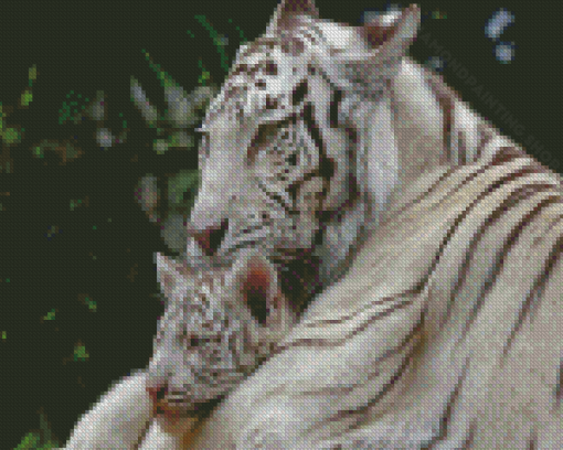 White Mama Tiger And Baby Diamond Painting