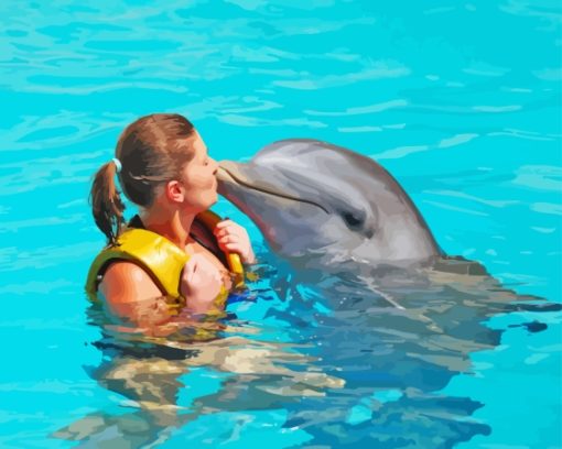 Woman Kissing Dolphin Diamond Painting