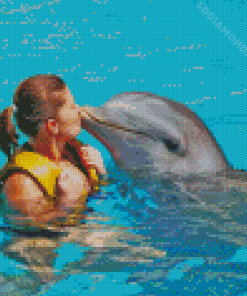 Woman Kissing Dolphin Diamond Painting