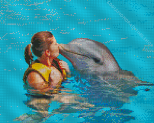 Woman Kissing Dolphin Diamond Painting