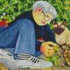 Woman With Her Cat And Turtles By Beryl Book Diamond Painting