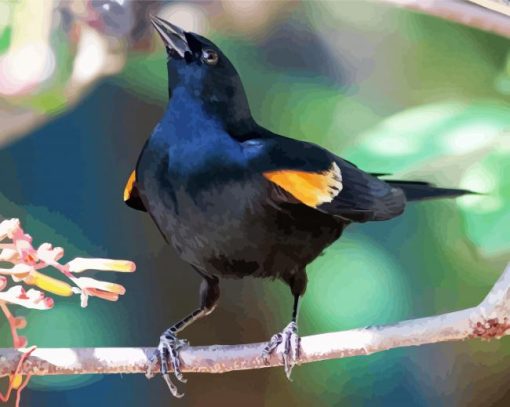 Yellow Winged Blackbird On Stick Diamond Painting