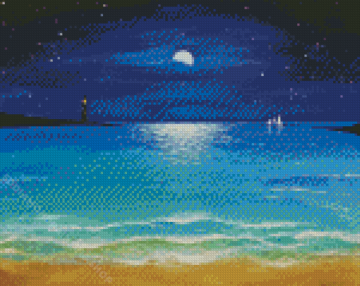 Beach Evening Moon Diamond Painting