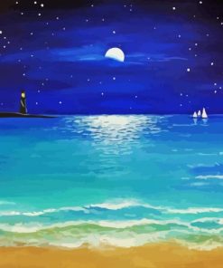 Beach Evening Moon Diamond Painting