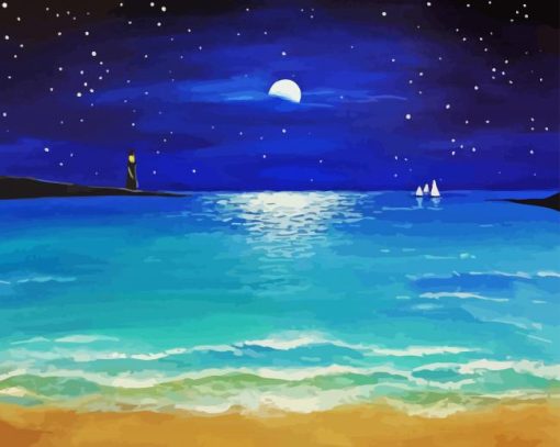 Beach Evening Moon Diamond Painting