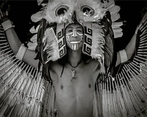 Black And White Mayan Dancer With Owl Diamond Painting