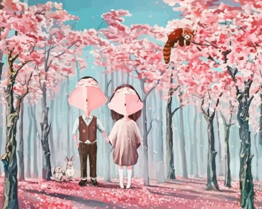 Cartoon Couple In Forest Diamond Painting