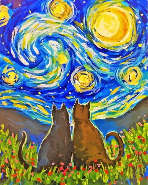 Cats Starry Night Diamond Painting