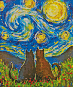 Cats Starry Night Diamond Painting