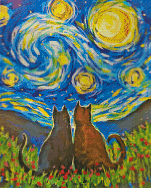 Cats Starry Night Diamond Painting