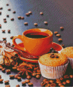 Coffee Cup And Muffins Diamond Painting