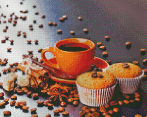 Coffee Cup And Muffins Diamond Painting