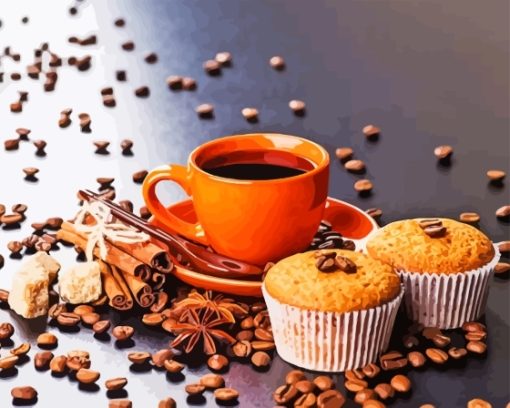 Coffee Cup And Muffins Diamond Painting