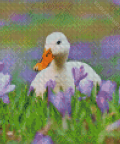 Duck And Purple Flowers Diamond Painting