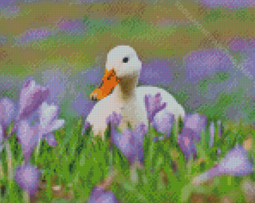 Duck And Purple Flowers Diamond Painting