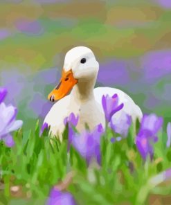 Duck And Purple Flowers Diamond Painting