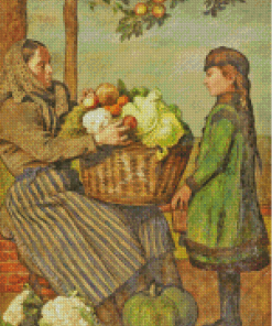 Grandma And Granddaughter With Vegetables Basket Diamond Painting