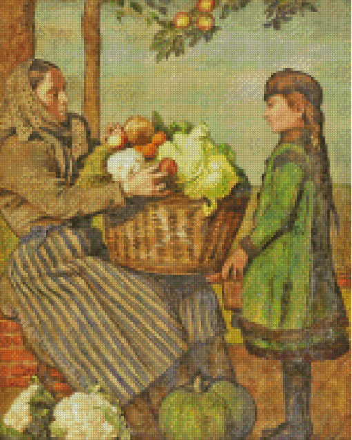 Grandma And Granddaughter With Vegetables Basket Diamond Painting