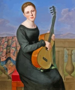 Guitarist Woman In Black Dress Diamond Painting