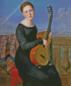 Guitarist Woman In Black Dress Diamond Painting