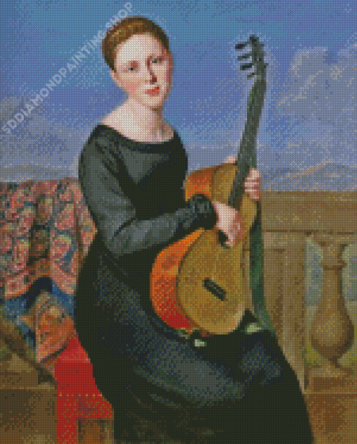 Guitarist Woman In Black Dress Diamond Painting