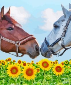 Horses In Sunflowers Diamond Painting