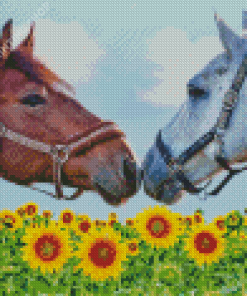 Horses In Sunflowers Diamond Painting