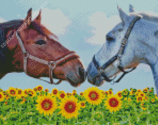 Horses In Sunflowers Diamond Painting