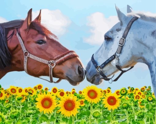 Horses In Sunflowers Diamond Painting