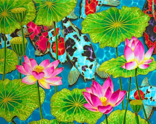 Koi Fish And Lotus Diamond Painting