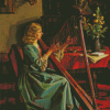 Lady Playing Harp Diamond Painting