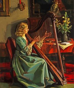 Lady Playing Harp Diamond Painting