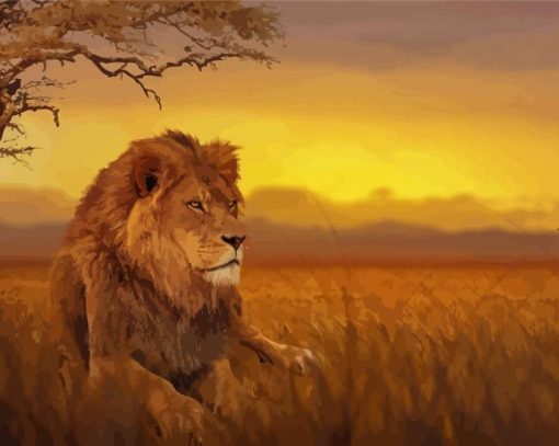 Lion In The Grass Diamond Painting