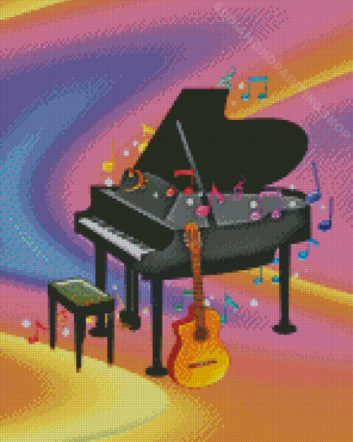 Music Instruments Piano And Guitar Diamond Painting