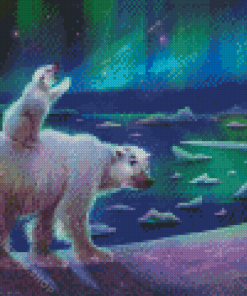 Northern Lights With Mom And Baby Polar Bear Diamond Painting