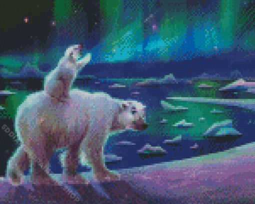 Northern Lights With Mom And Baby Polar Bear Diamond Painting