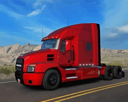 Red Semi Mack Truck Diamond Painting