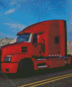 Red Semi Mack Truck Diamond Painting