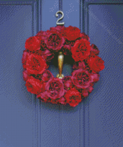 Red And Pink Door Roses Wreath Diamond Painting