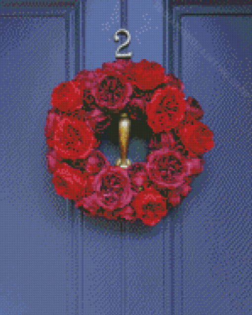 Red And Pink Door Roses Wreath Diamond Painting