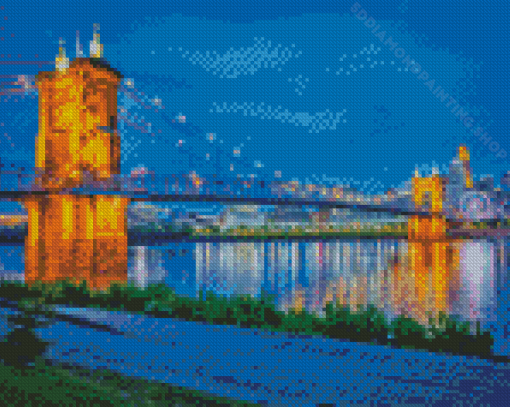 Roebling Bridge Covington Kentucky At Night Diamond Painting